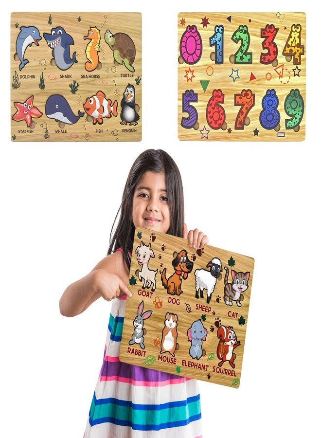 Vastate Wooden Puzzle Board for Kids - Educational Vegetable, Animal, Number & Shape Puzzles - Fun & Interactive Learning Toy for Toddlers 1-5 Years - Develops Skills & Abilities (Pack of 3) - Image 1